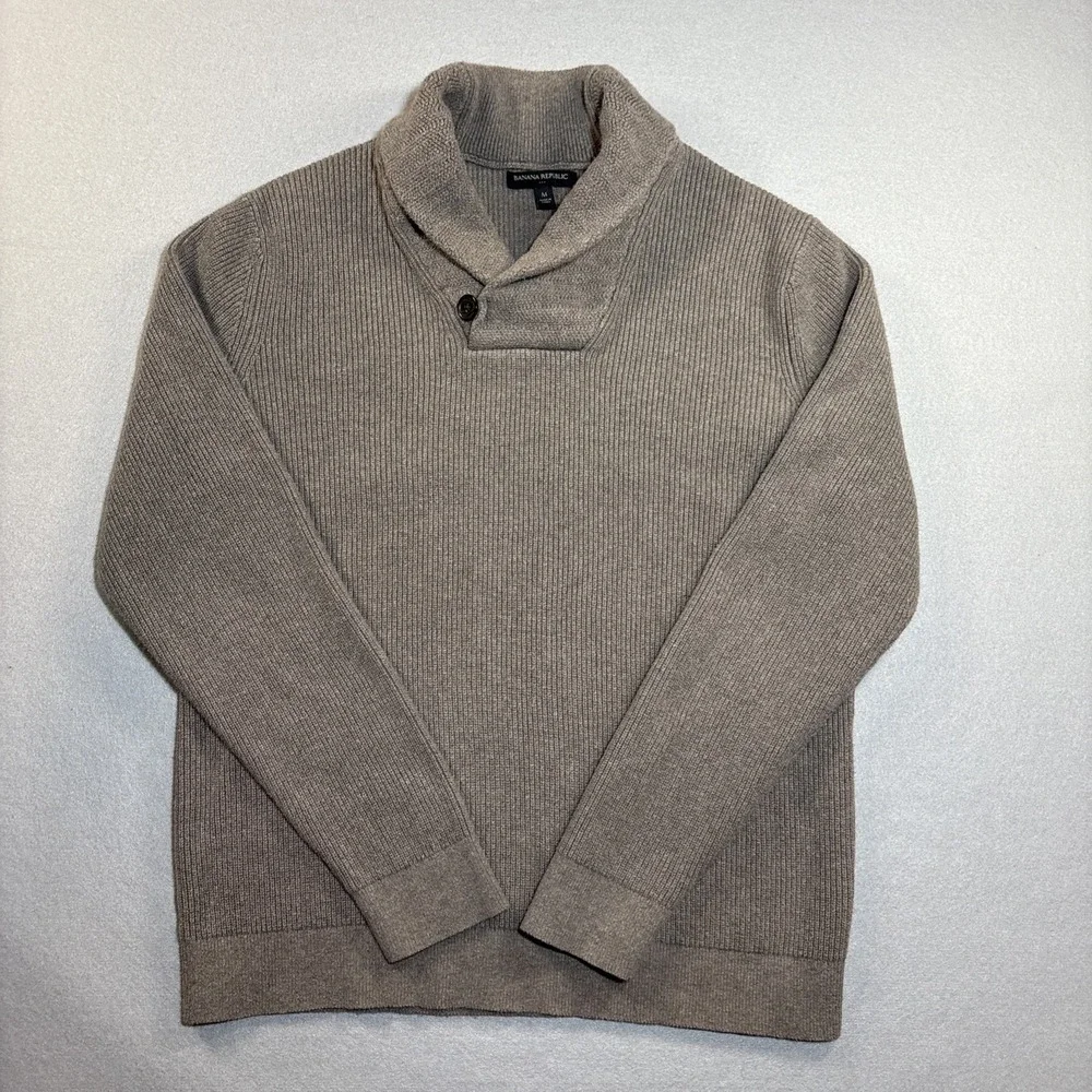 Banana Republic Shawl Collar Sweater Mens M Brown Marled Knit Pullover Academia